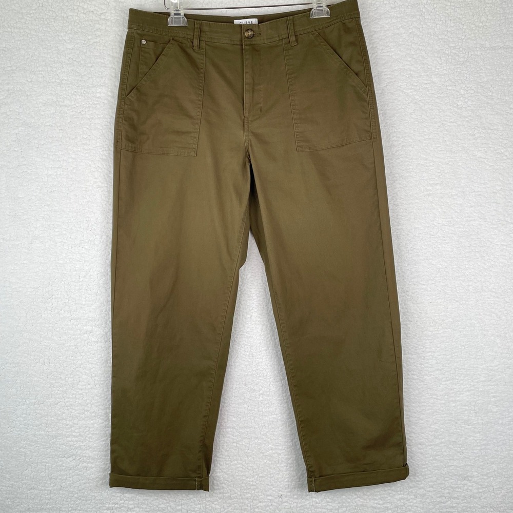 Curve Appeal Womens Olive Green Utility Fatigue Pants Straight Leg Size 14/32
